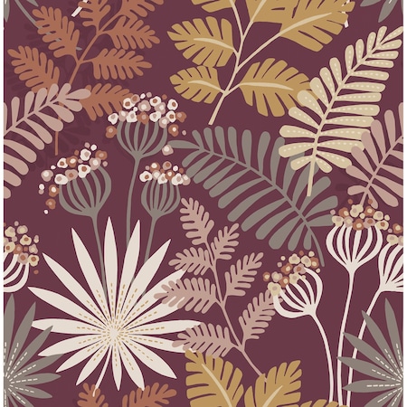 Manhattan Comfort Milwaukee Praslin Merlot Botanical 33 ft L X 205 in W Wallpaper BR4014-26449